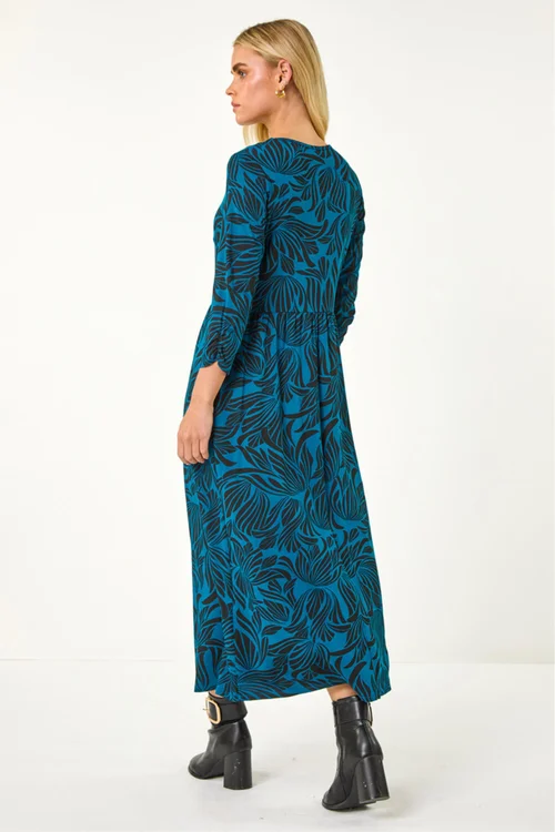 Roman Teal Petite Swirl Print Stretch Midi Dress - 12 Image 4