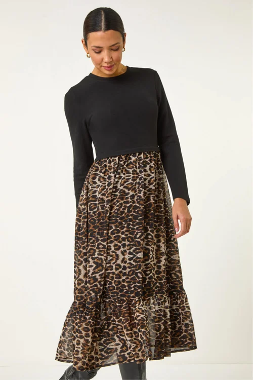 Roman Beige 2 in 1 Animal Print Stretch Midi Dress - 18 Image 4