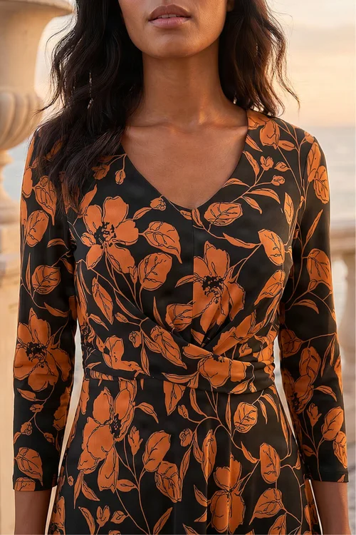 Roman Tan Leaf Print Wrap Midi Dress - 12 Image 4