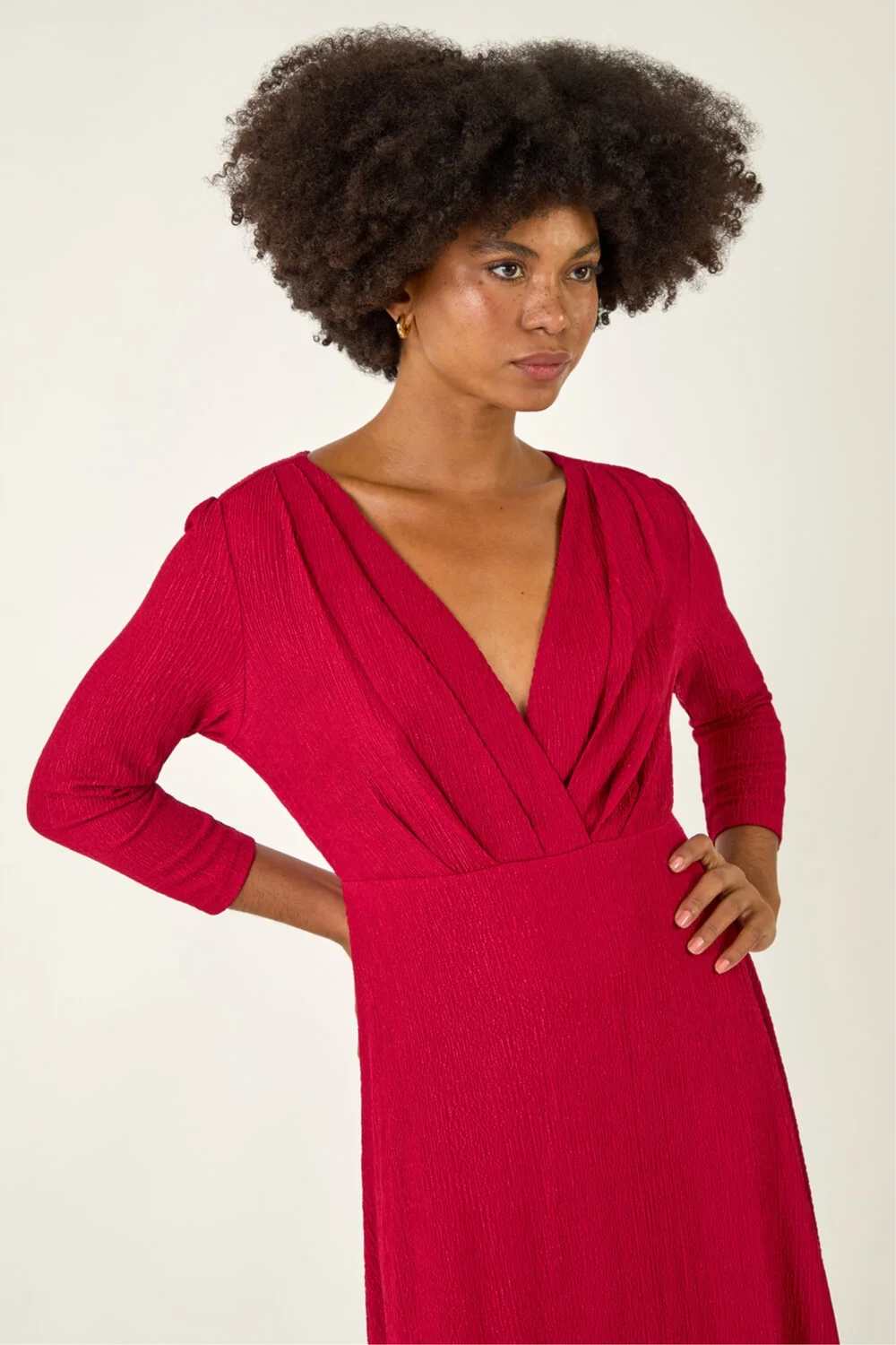 Roman Wine Textured Wrap Midi Dress - 10 Image 4