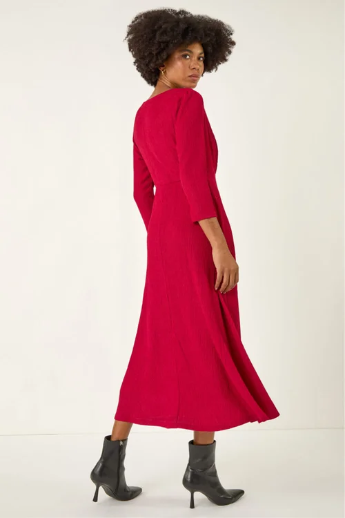 Roman Wine Textured Wrap Midi Dress - 10 Image 3