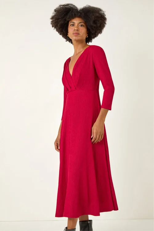 Roman Wine Textured Wrap Midi Dress - 10 Image 2