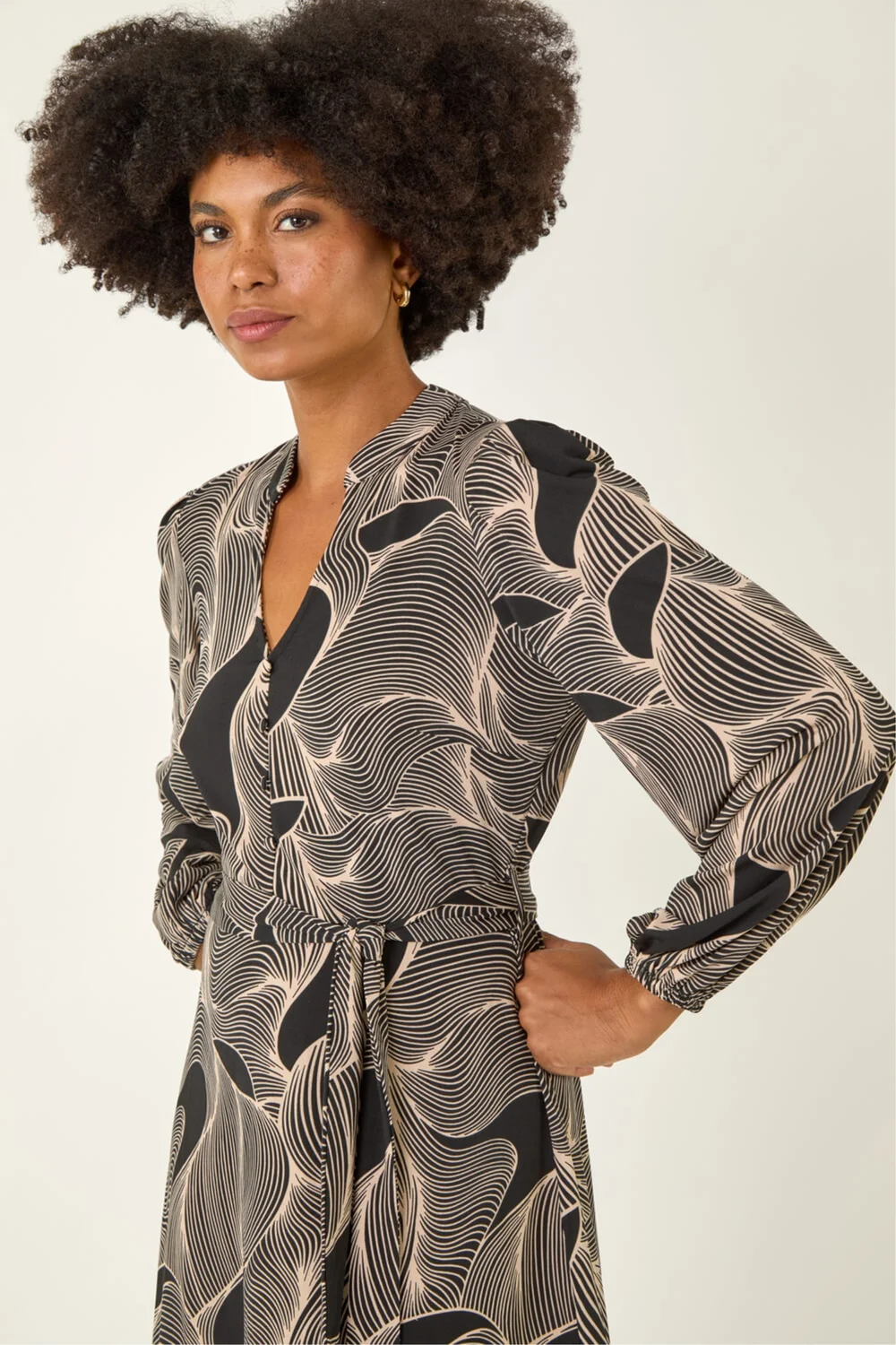 Roman Ivory Abstract Linear Print Stretch Dress - 12 Image 4