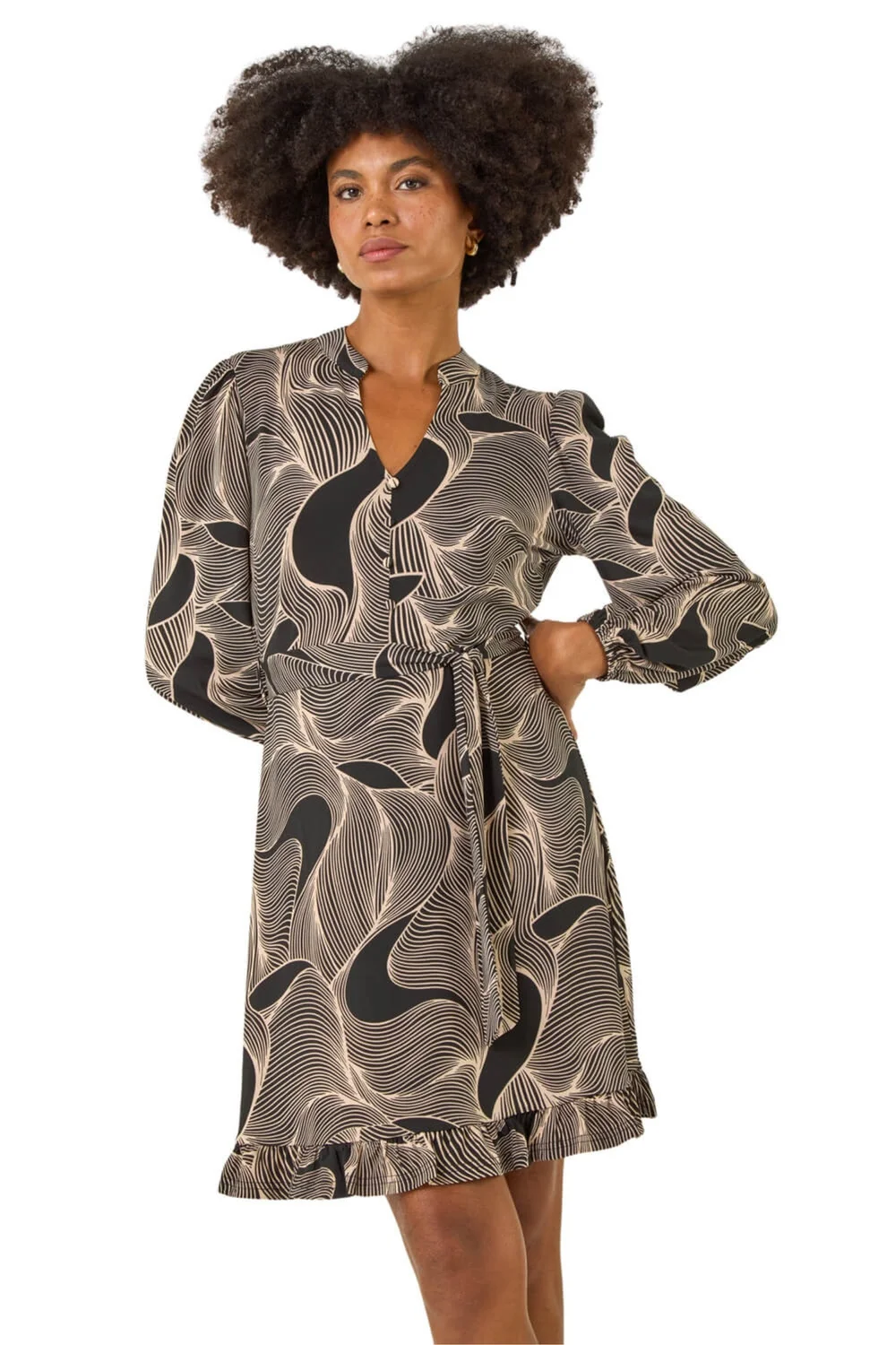 Roman Ivory Abstract Linear Print Stretch Dress - 12 Image 1