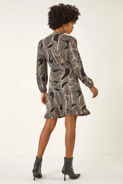 Roman Ivory Abstract Linear Print Stretch Dress - 12 Image 3
