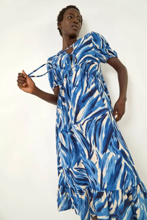 Roman Blue Abstract Print Tie Front Smock Dress - 20 Image 2