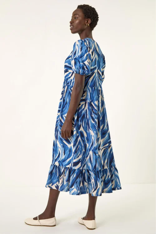 Roman Blue Abstract Print Tie Front Smock Dress - 20 Image 4