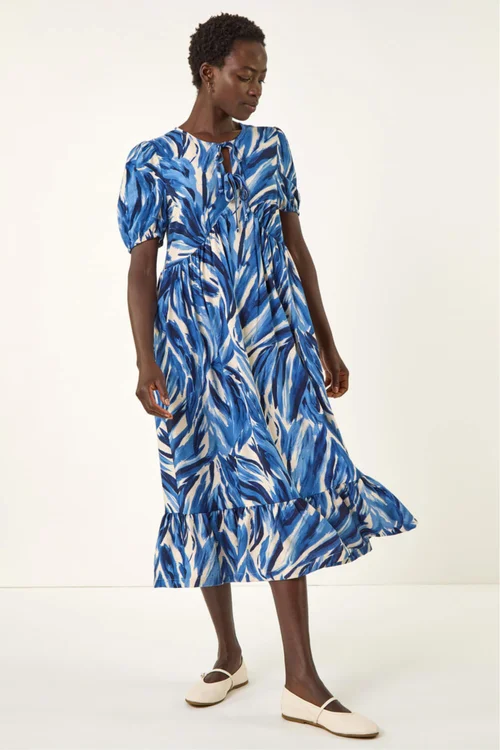 Roman Blue Abstract Print Tie Front Smock Dress - 20 Image 3