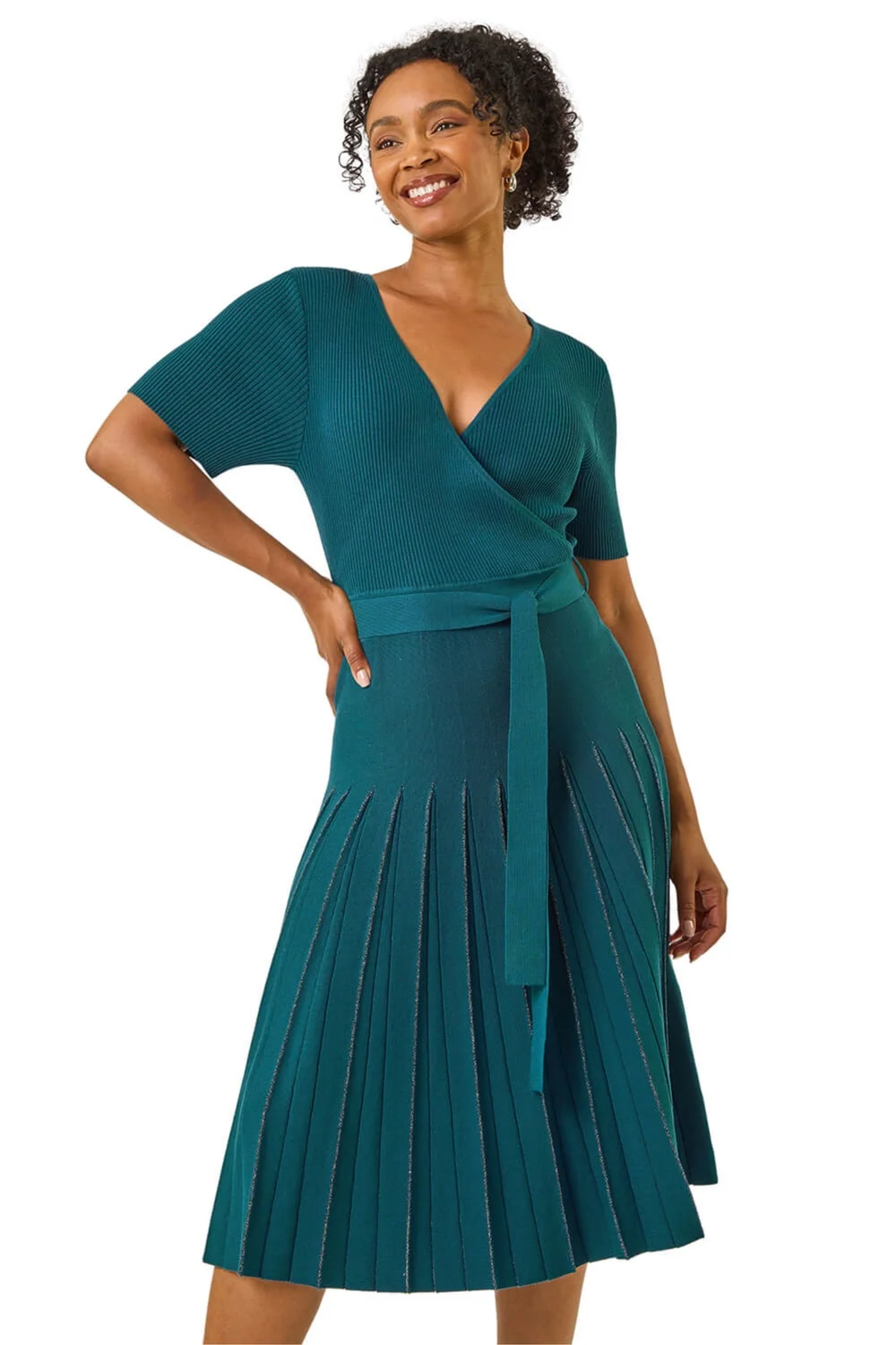 Roman Teal Petite Tie Waist Knitted Dress - 12 | Matalan Roman Teal Petite Tie Waist Knitted Dress - 12 | Matalan