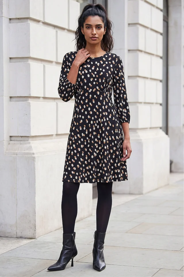 Roman Beige Speckled Print Stretch Dress