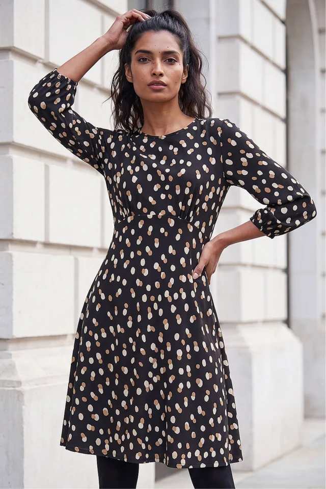 Roman Beige Speckled Print Stretch Dress