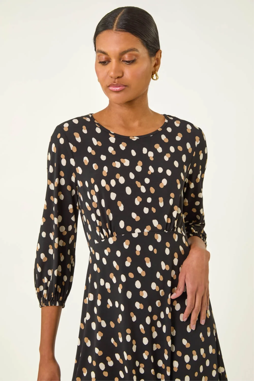 Roman Beige Speckled Print Stretch Dress - 14 Image 4