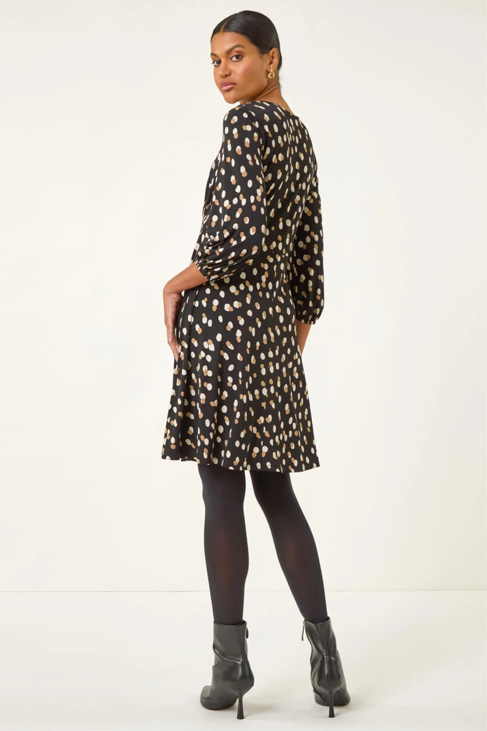 Roman Beige Speckled Print Stretch Dress - 14 Image 3