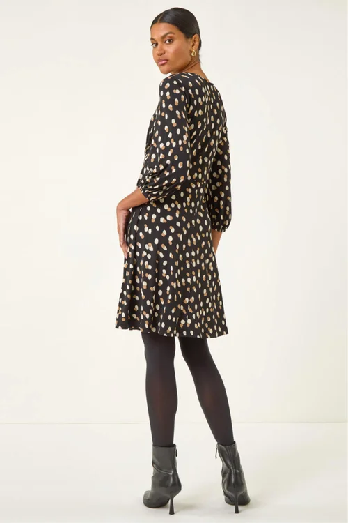 Roman Beige Speckled Print Stretch Dress - 14 Image 3