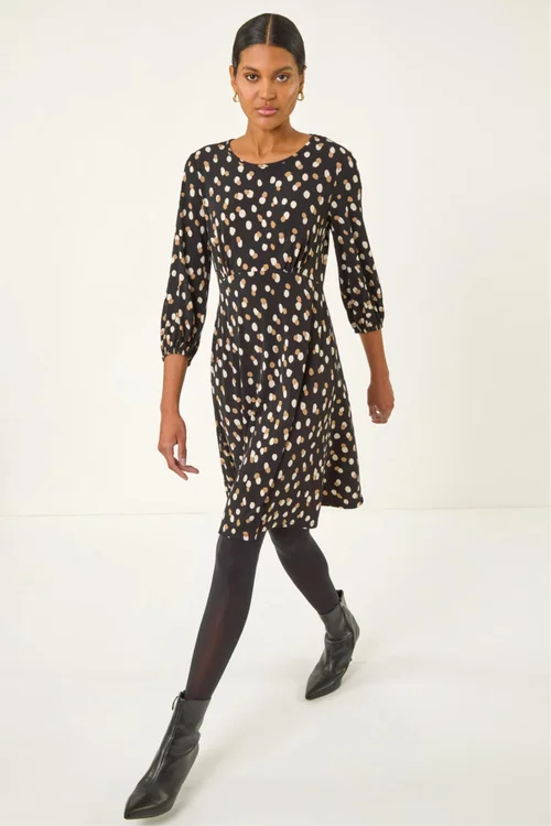 Roman Beige Speckled Print Stretch Dress - 14 Image 1