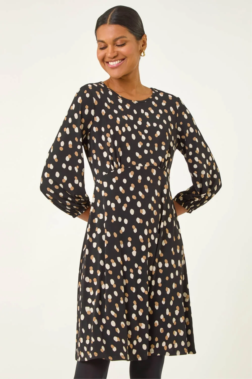 Roman Beige Speckled Print Stretch Dress - 14 Image 2