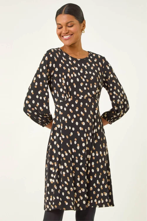 Roman Beige Speckled Print Stretch Dress - 14 Image 2
