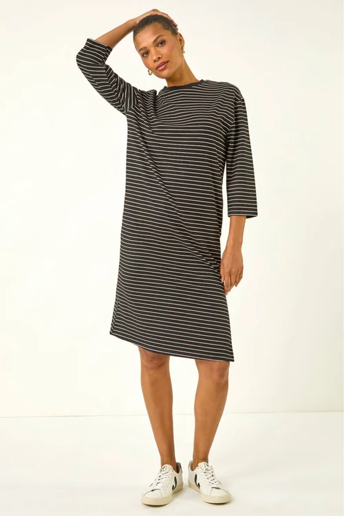 Roman Black Stripe Jersey Stretch T-Shirt Dress - 12 Image 1