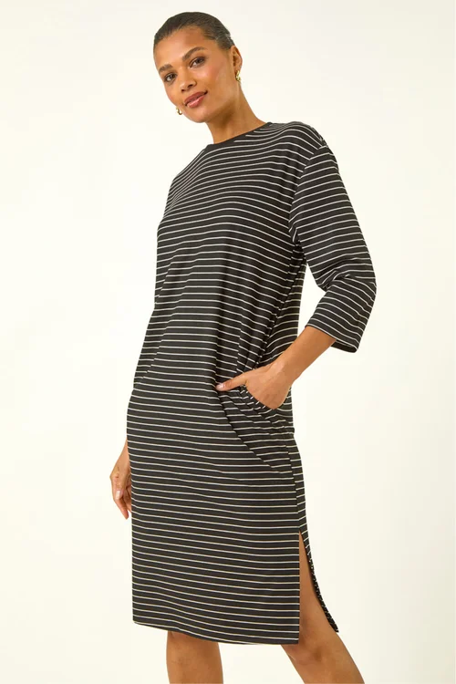Roman Black Stripe Jersey Stretch T-Shirt Dress - 12 Image 2