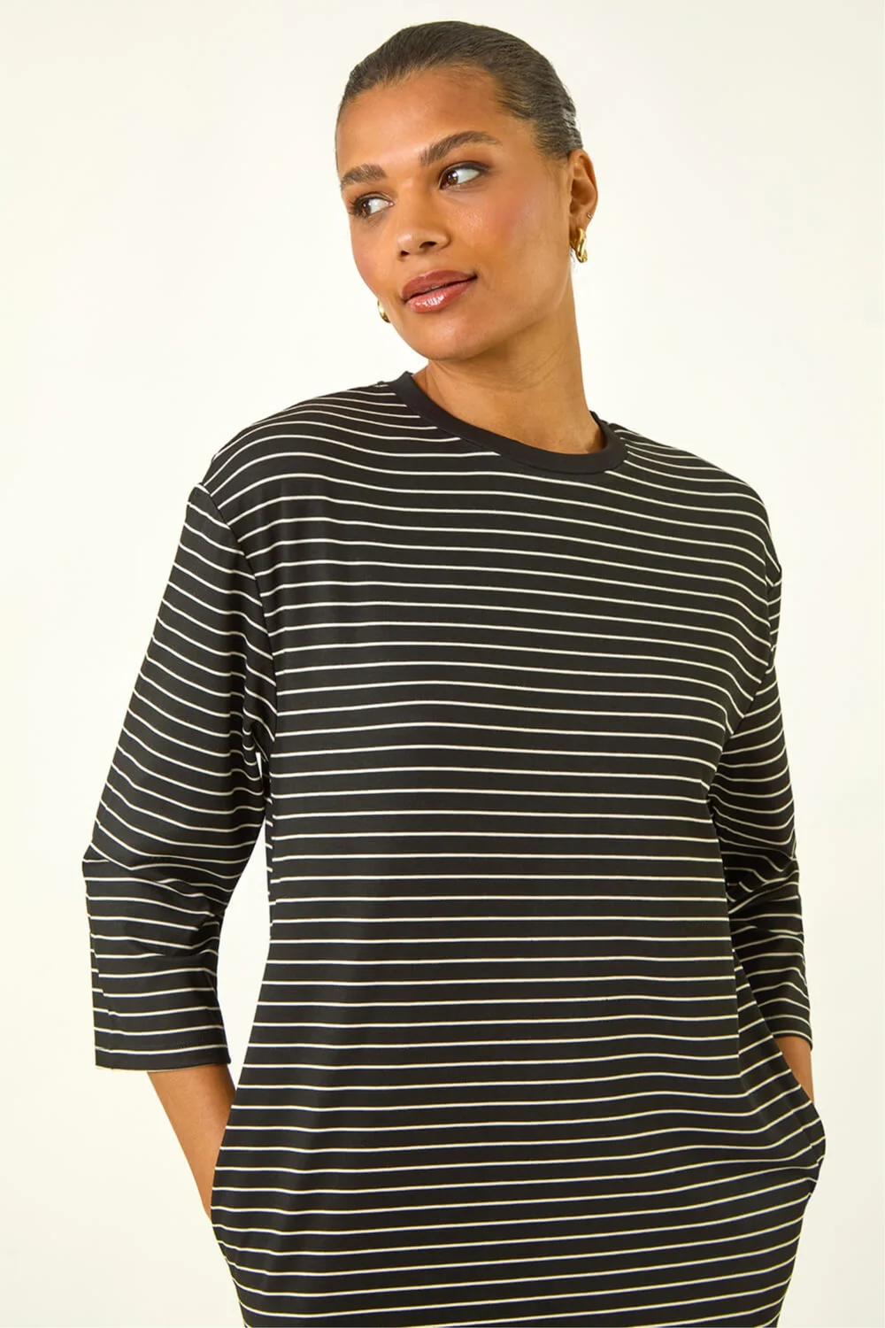 Roman Black Stripe Jersey Stretch T-Shirt Dress - 12 Image 4