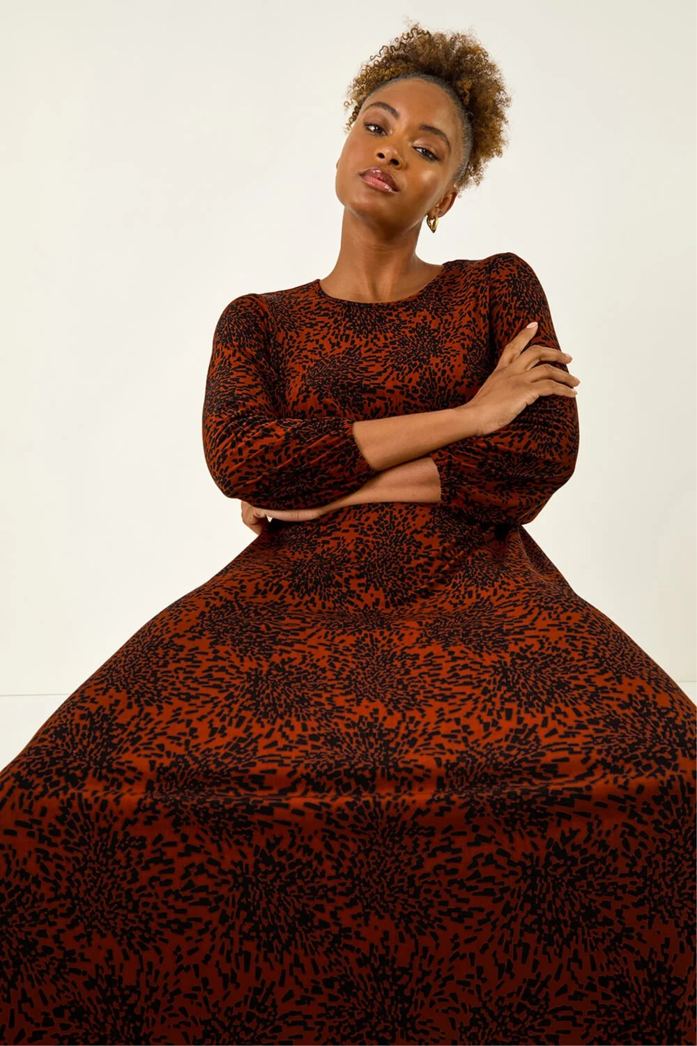 Roman Rust Speckled A-Line Stretch Midi Dress - 16 Image 2