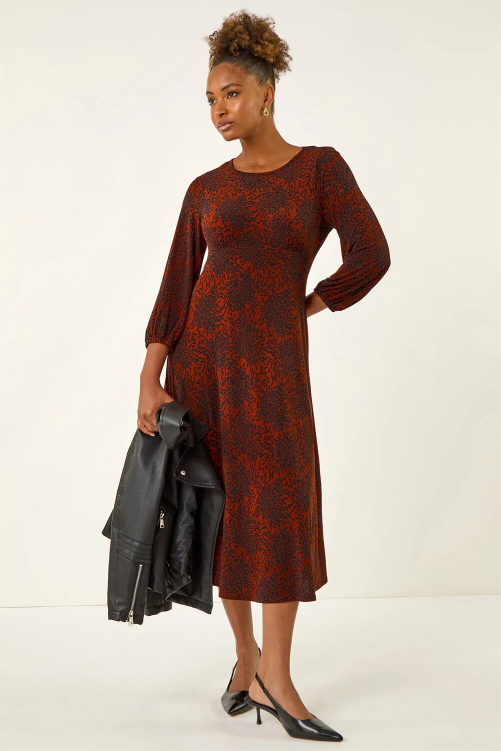 Roman Rust Speckled A-Line Stretch Midi Dress - 16 Image 1