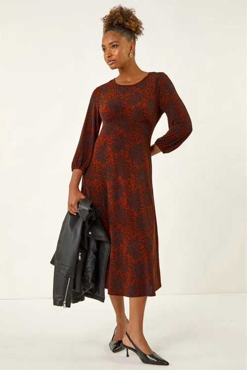Roman Rust Speckled A-Line Stretch Midi Dress - 16 Image 1
