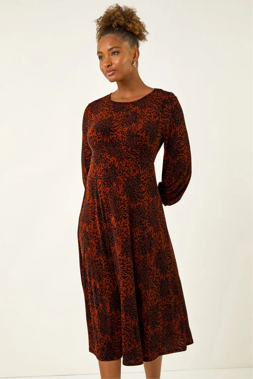 Roman Rust Speckled A-Line Stretch Midi Dress - 16 Image 4