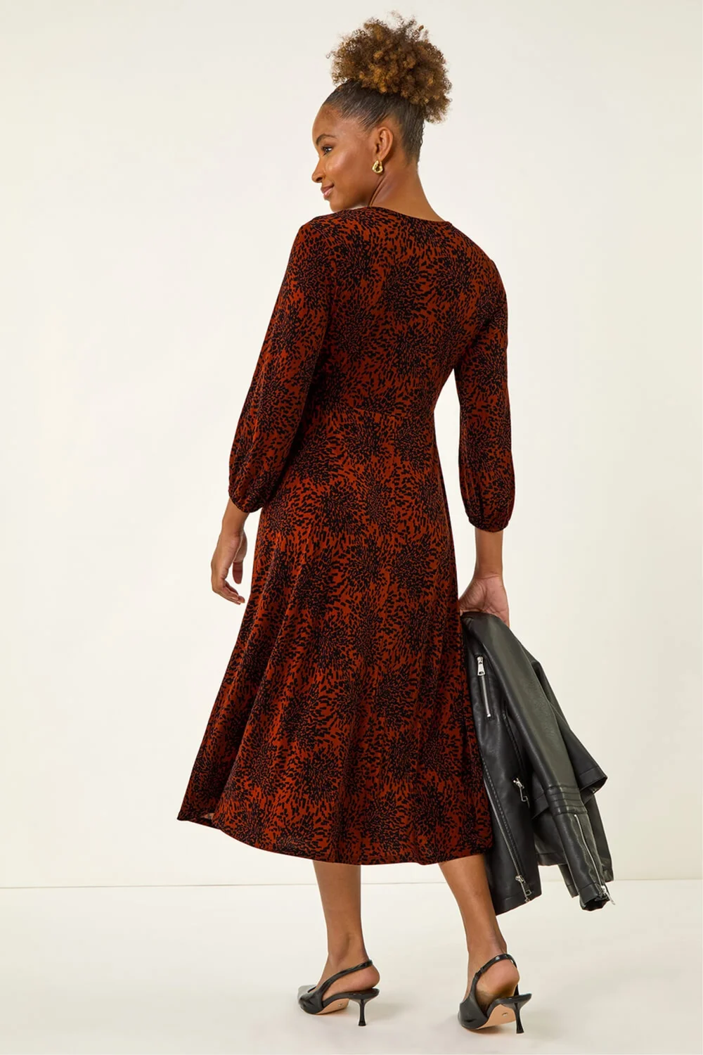 Roman Rust Speckled A-Line Stretch Midi Dress - 16 Image 3
