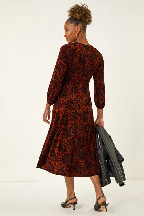 Roman Rust Speckled A-Line Stretch Midi Dress - 16 Image 3