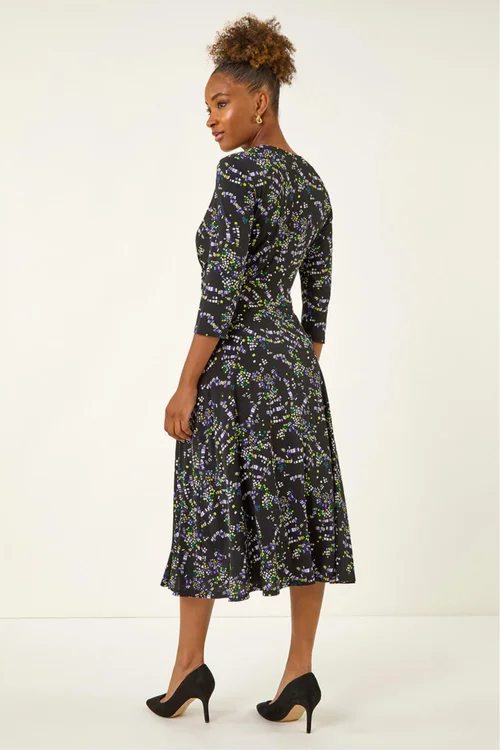 Roman Black Abstract Crossover Stretch Midi Dress - 12 Image 3