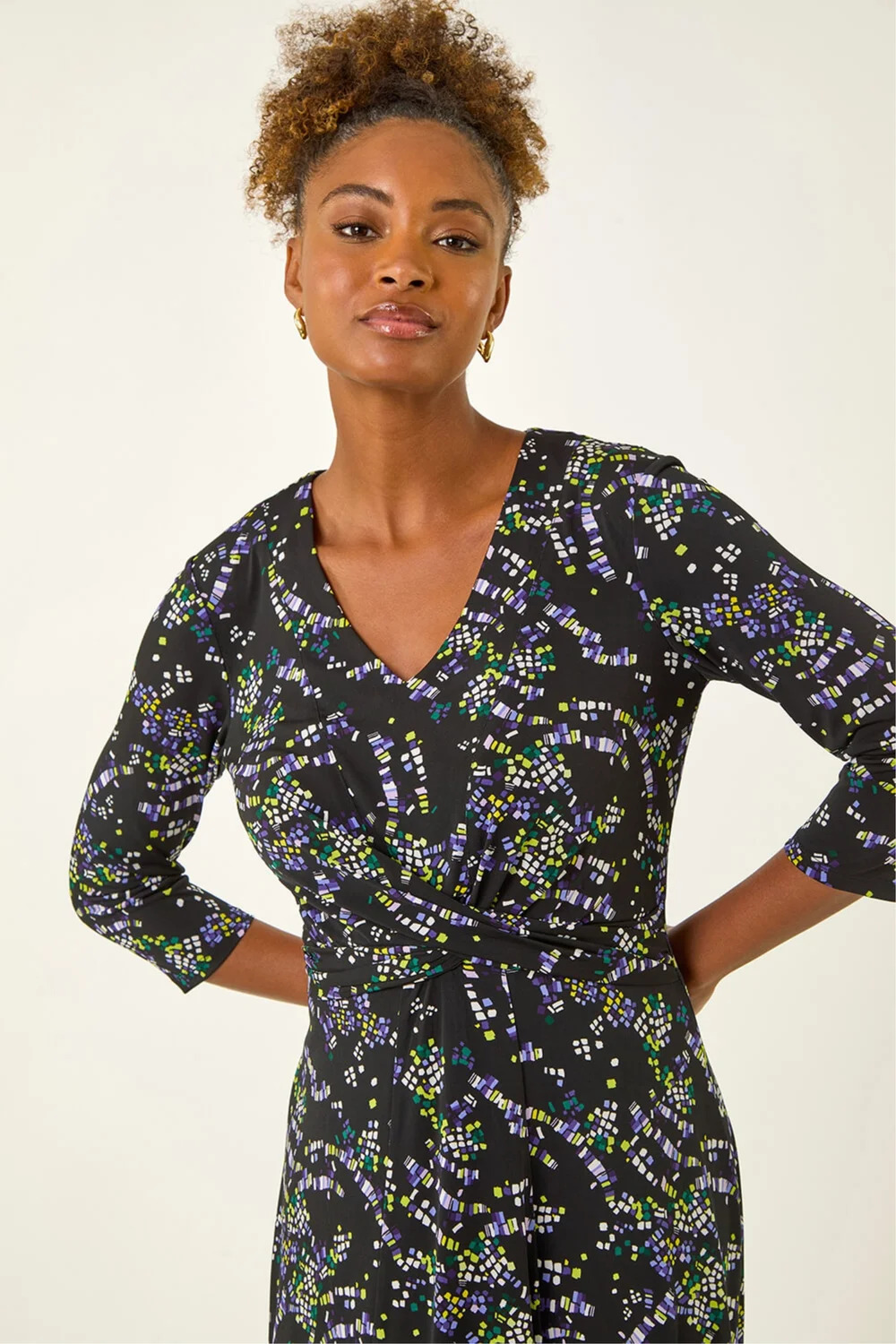 Roman Black Abstract Crossover Stretch Midi Dress - 12 Image 4
