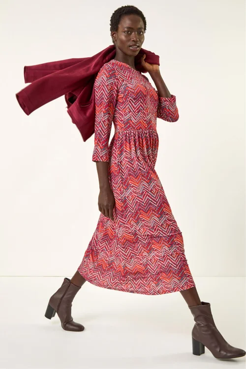 Roman Red Zig Zag Print Midi Dress - 14 Image 1