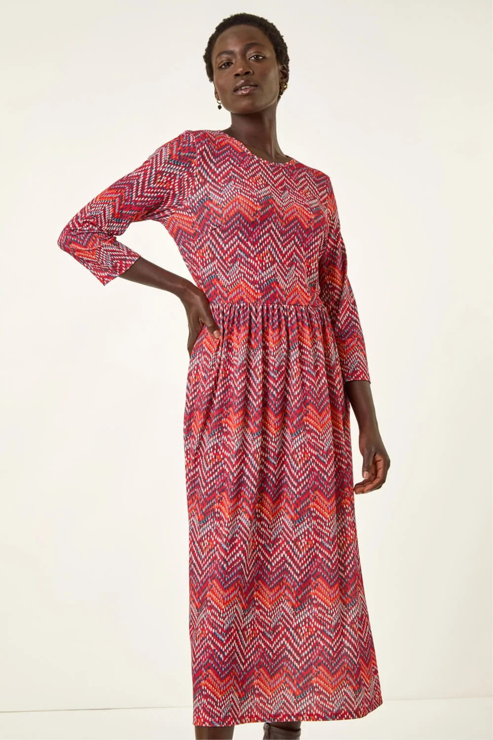 Roman Red Zig Zag Print Midi Dress - 14 Image 4