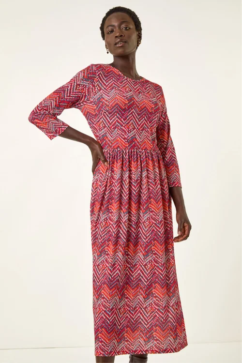 Roman Red Zig Zag Print Midi Dress - 14 Image 4