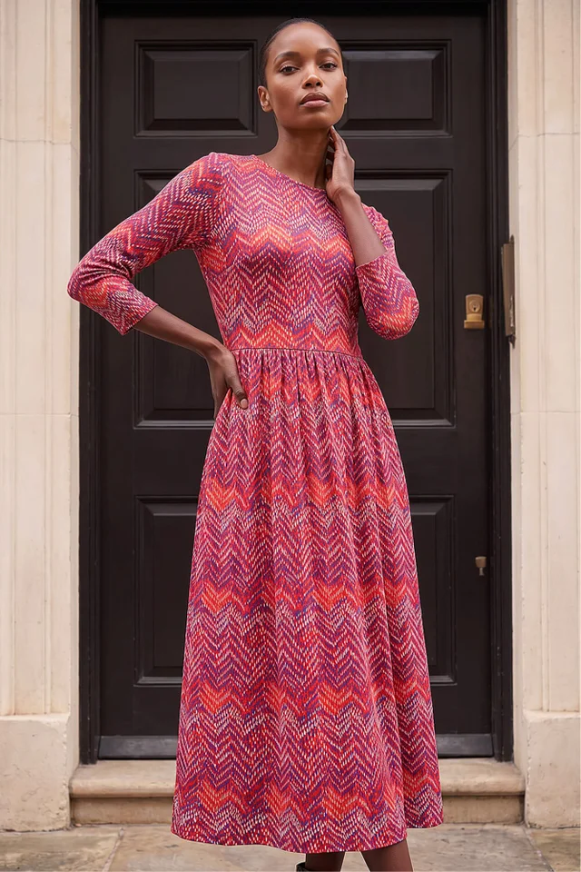 Roman Red Zig Zag Print Midi Dress