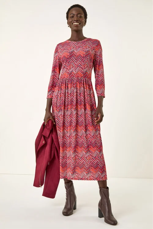 Roman Red Zig Zag Print Midi Dress - 14 Image 2