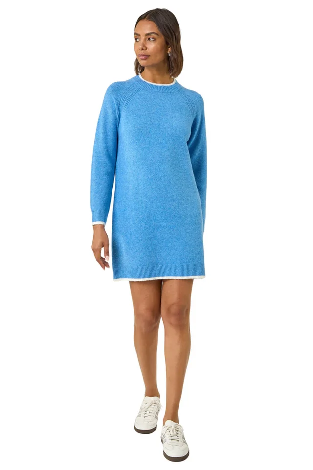 Roman Blue High Neck Knitted Shift Dress