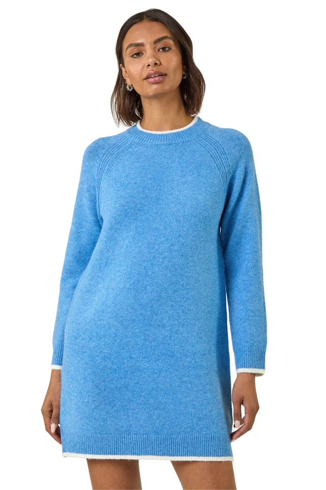 Roman Blue High Neck Knitted Shift Dress