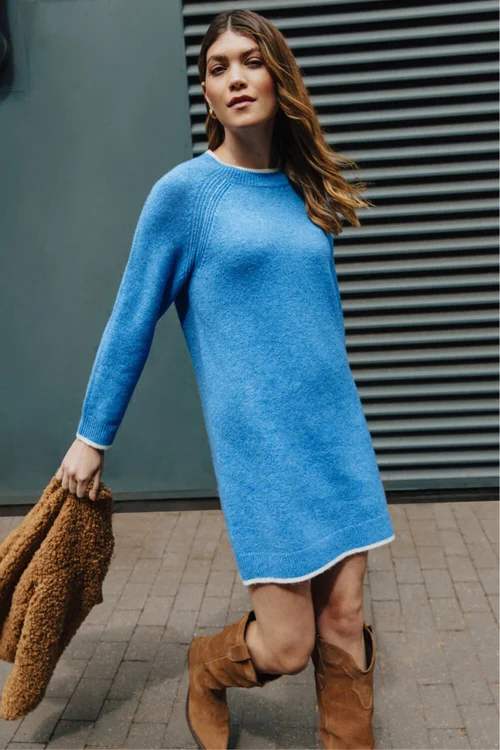 Roman Blue High Neck Knitted Shift Dress - 20 Image 3