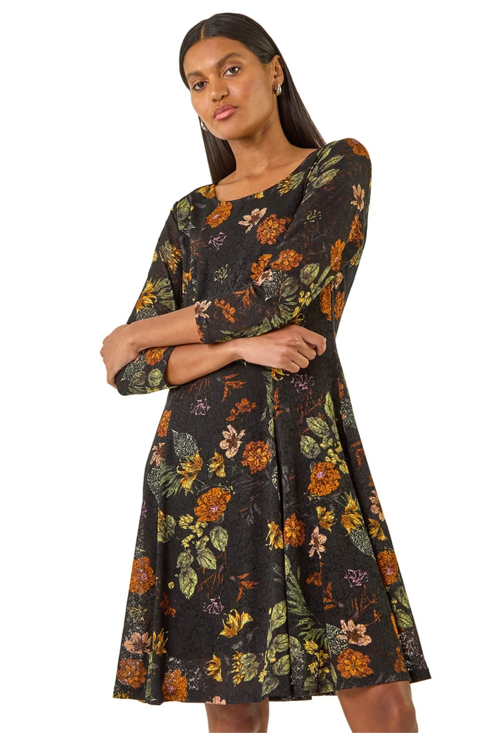 Roman Orange Floral Print Lace Stretch Dress - Size 20 Clothing Image 1