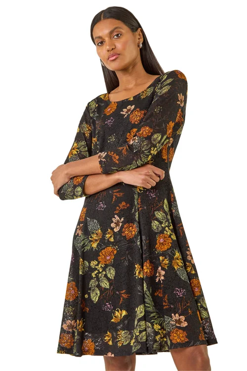 Roman Orange Floral Print Lace Stretch Dress - Size 20 Clothing Image 1