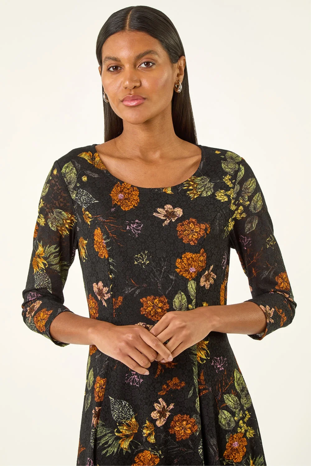 Roman Orange Floral Print Lace Stretch Dress - Size 20 Clothing Image 4