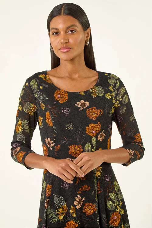Roman Orange Floral Print Lace Stretch Dress - Size 20 Clothing Image 4