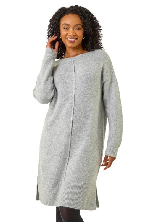 Roman Grey Petite Knitted Pintuck Shift Dress - 8 Image 1