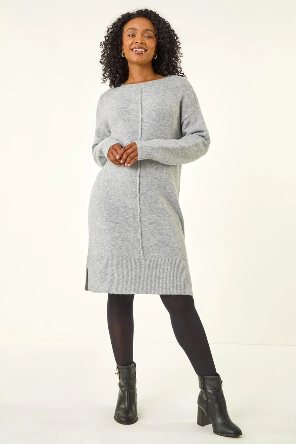 Roman Grey Petite Knitted Pintuck Shift Dress - 8 Image 2