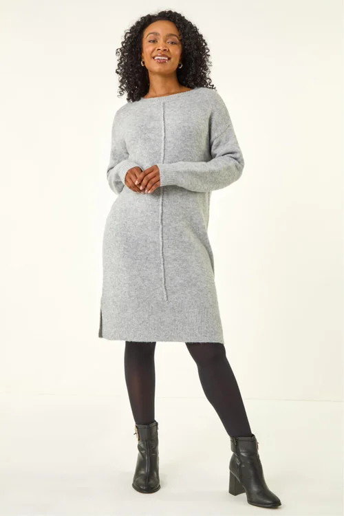 Roman Grey Petite Knitted Pintuck Shift Dress - 8 Image 2