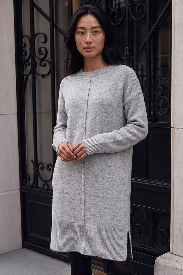 Roman Grey Petite Knitted Pintuck Shift Dress
