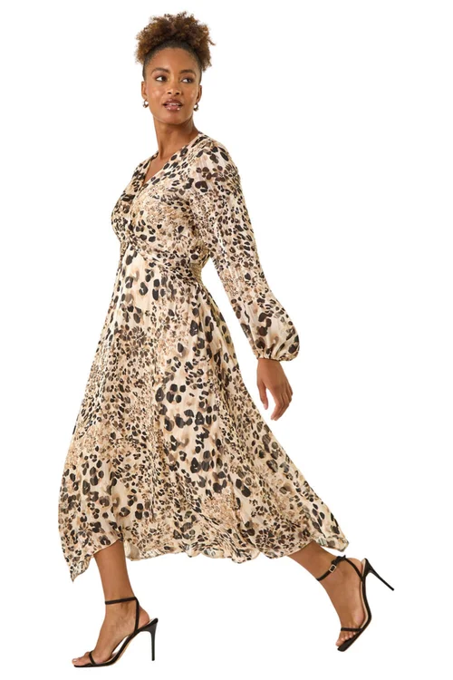 Roman Natural Animal Print Twist Front Dress - 14 Image 2
