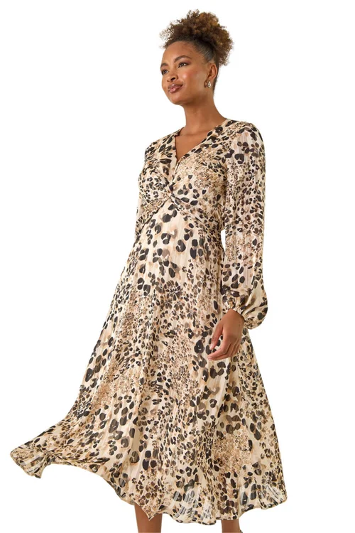 Roman Natural Animal Print Twist Front Dress - 14 Image 1